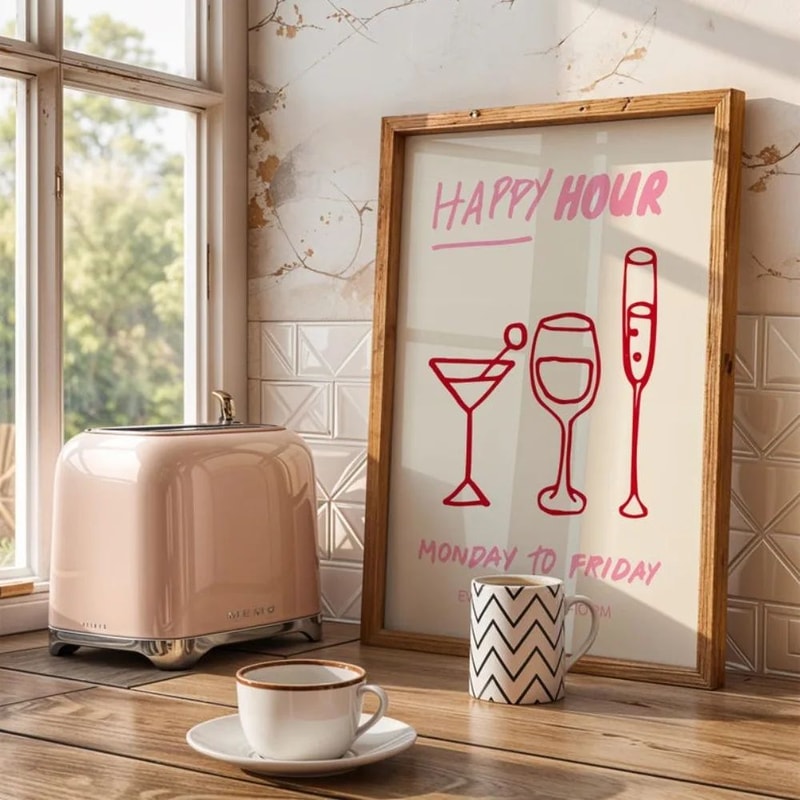 Cin Cin Cocktail Wall Art Pink Italian Kitchen Poster Happy Hour Decor 7