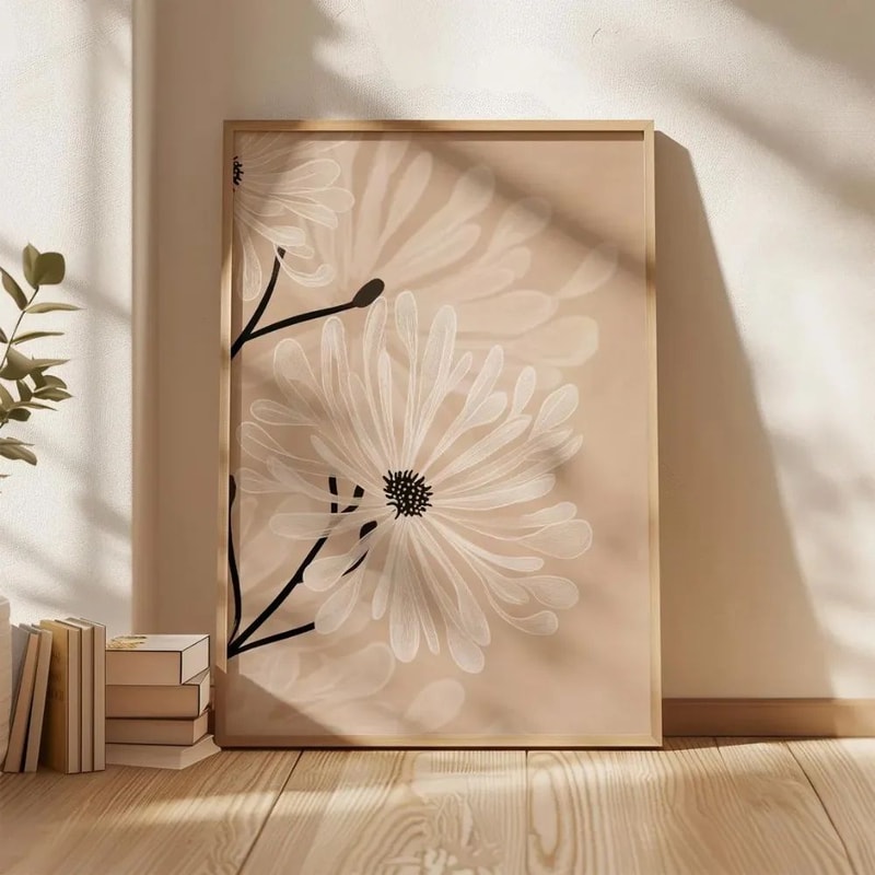 Beige Floral Line Wall Art Minimalist Botanical Canvas Decor 1
