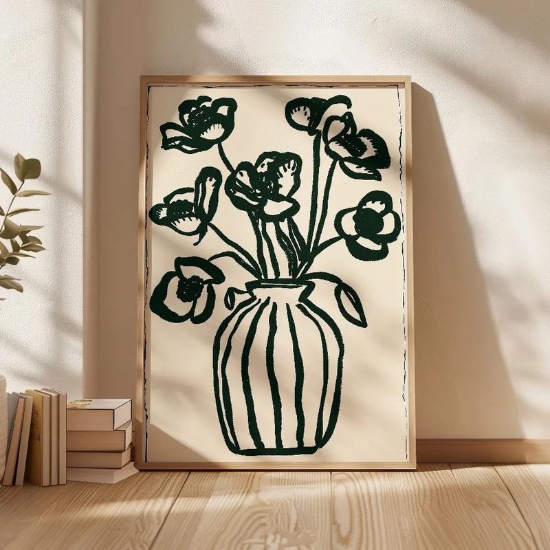 Beige Floral Line Wall Art Minimalist Botanical Canvas Decor 8