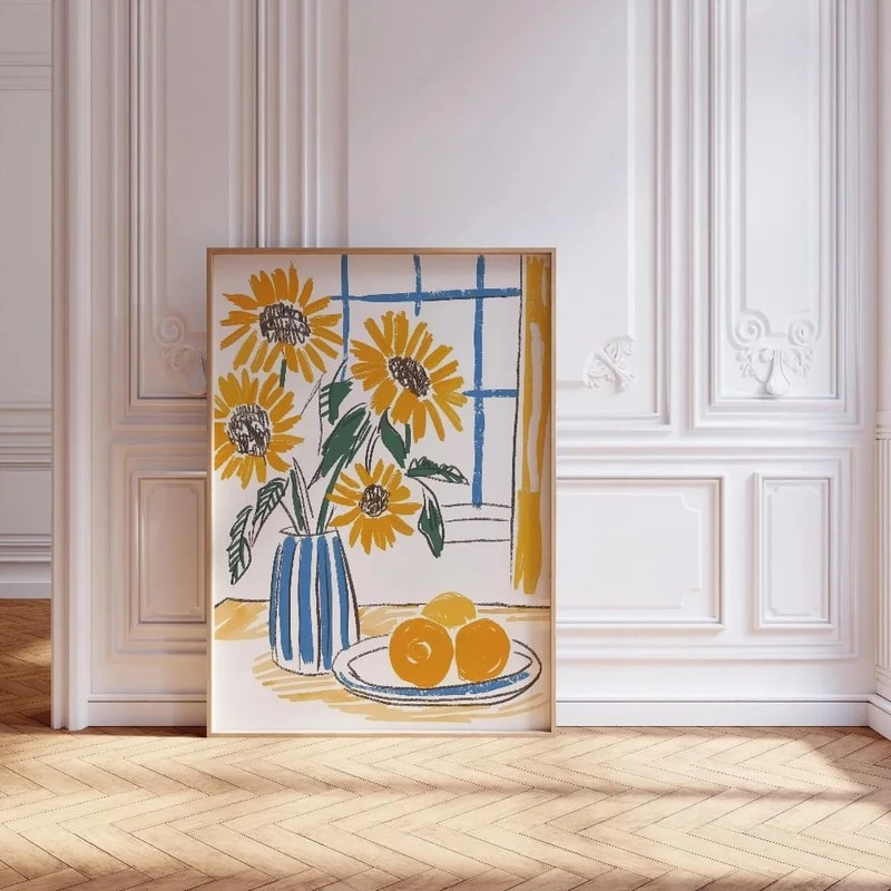 Beige Floral Line Wall Art Minimalist Botanical Canvas Decor 14