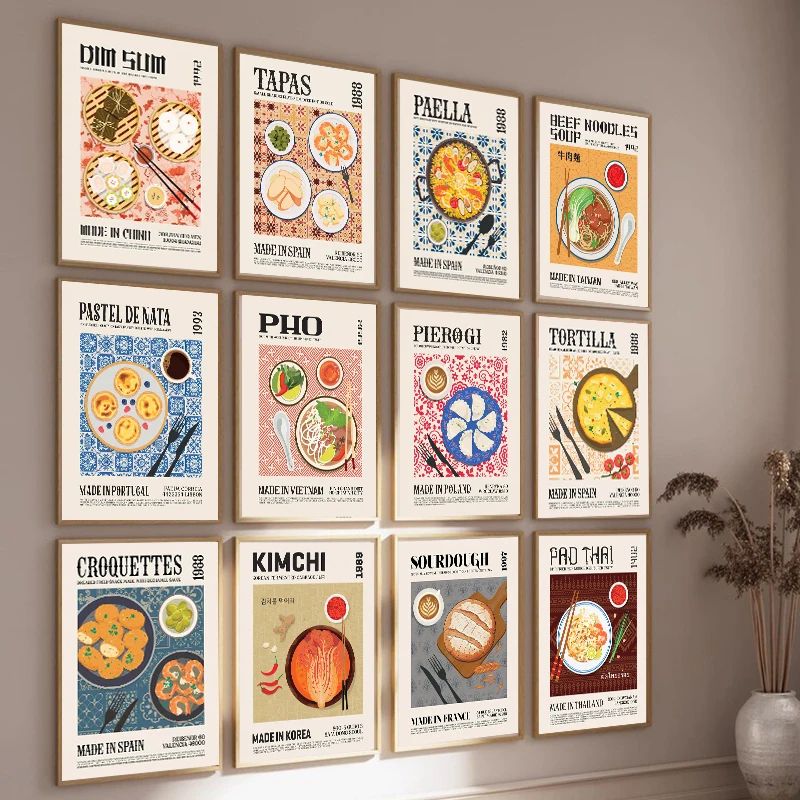 World Cuisine Food Wall Art Kitchen Canvas Poster Ramen Pizza Coffee Decor 0
