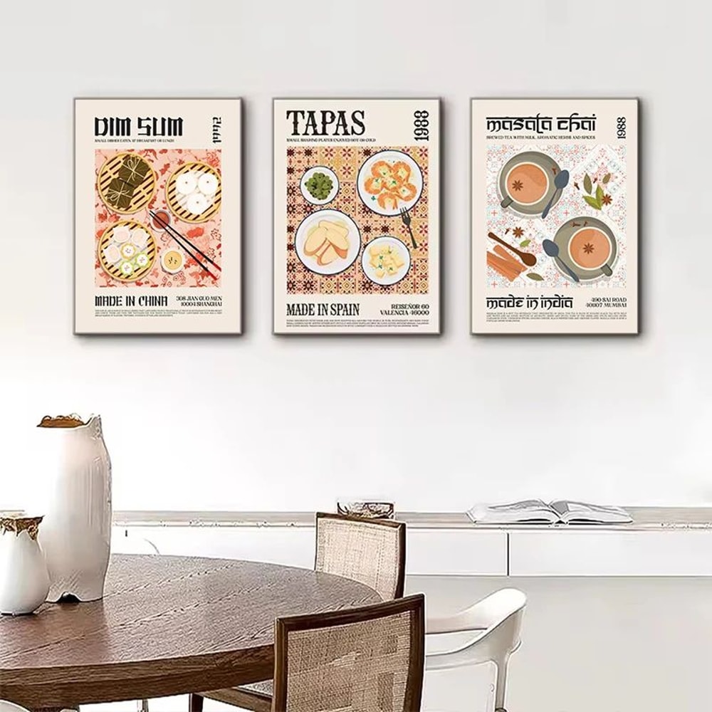 World Cuisine Food Wall Art Kitchen Canvas Poster Ramen Pizza Coffee Decor 3