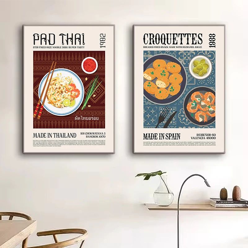 World Cuisine Food Wall Art Kitchen Canvas Poster Ramen Pizza Coffee Decor 4