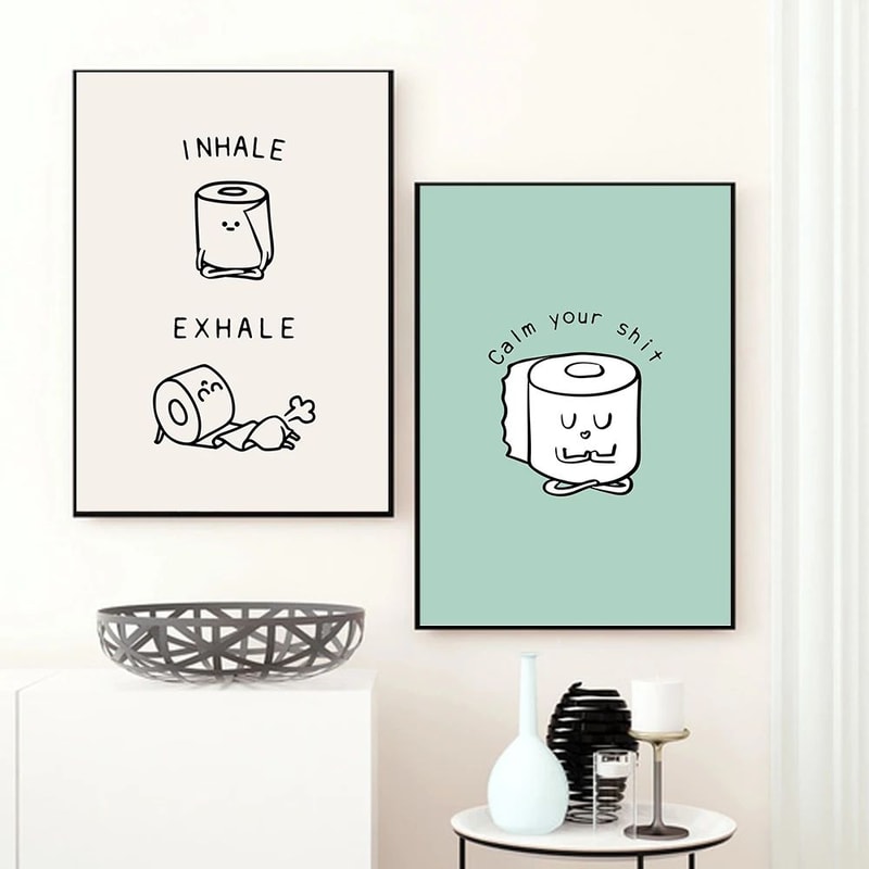 Funny Bathroom Wall Art Toilet Paper Yoga Canvas Minimalist Decor 1