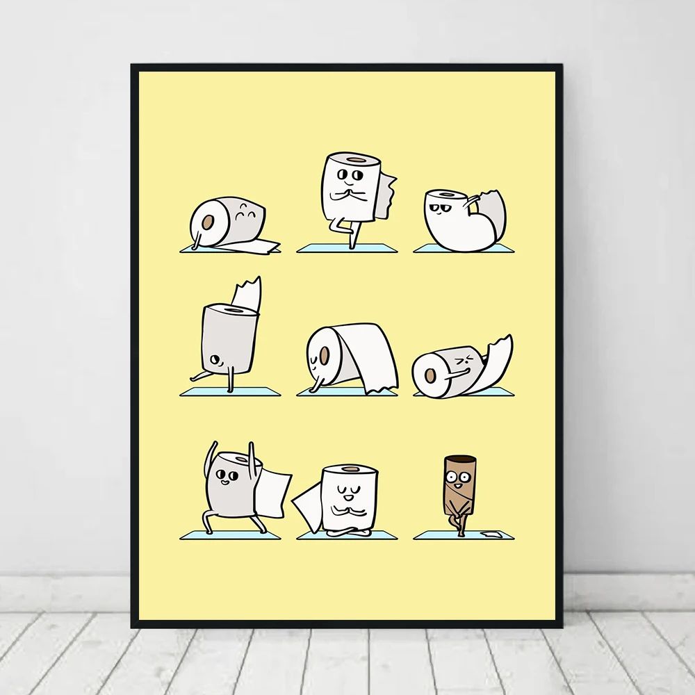 Funny Bathroom Wall Art Toilet Paper Yoga Canvas Minimalist Decor 3