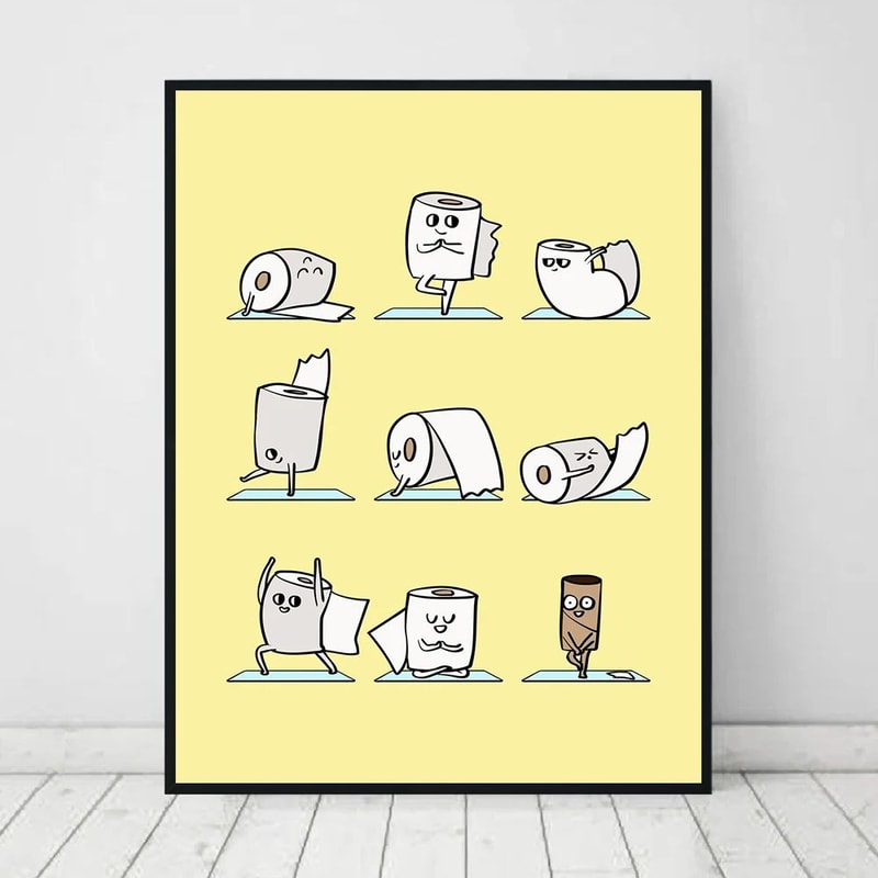 Funny Bathroom Wall Art Toilet Paper Yoga Canvas Minimalist Decor 3