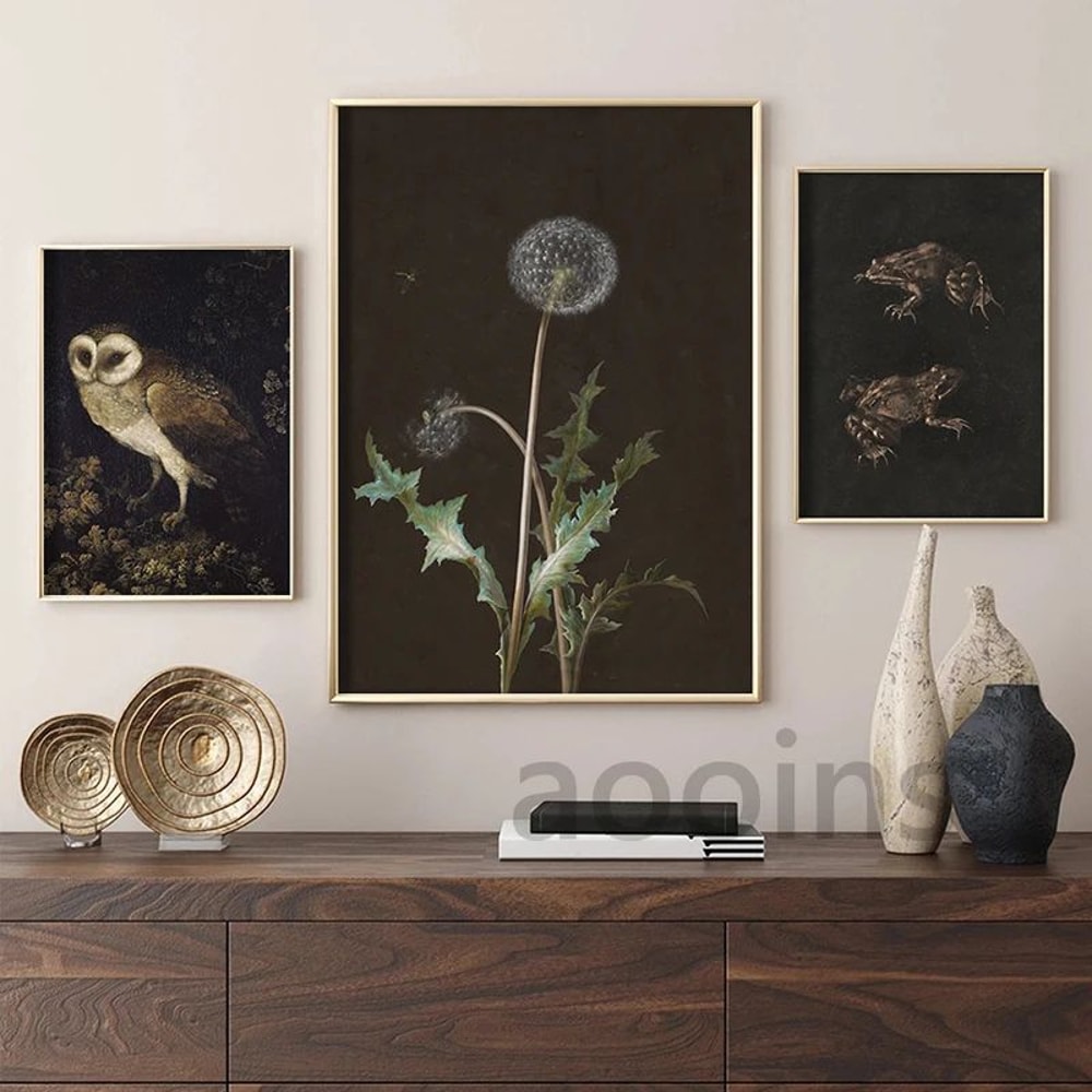 Vintage Owl Wall Art Dark Academia Canvas Cottagecore Nature Decor 5