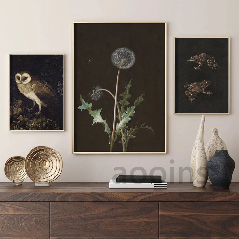 Vintage Owl Wall Art Dark Academia Canvas Cottagecore Nature Decor 5