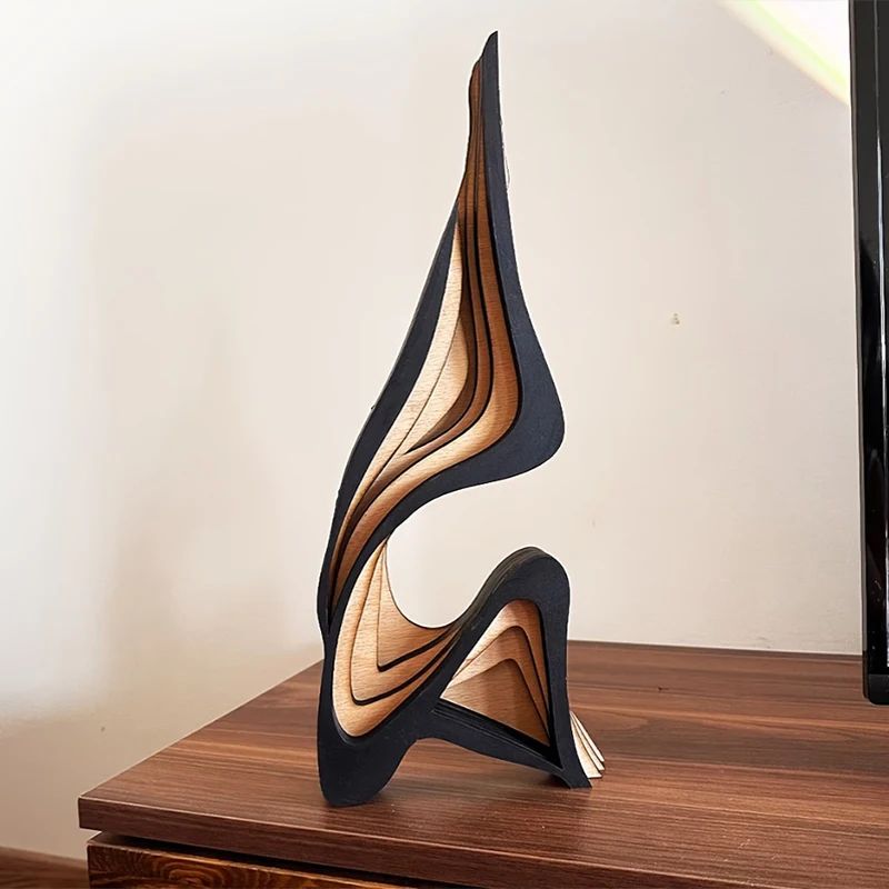 Curved Wooden Bookshelf Sculpture Modern Artistic Desktop Book Holder Decor 0
