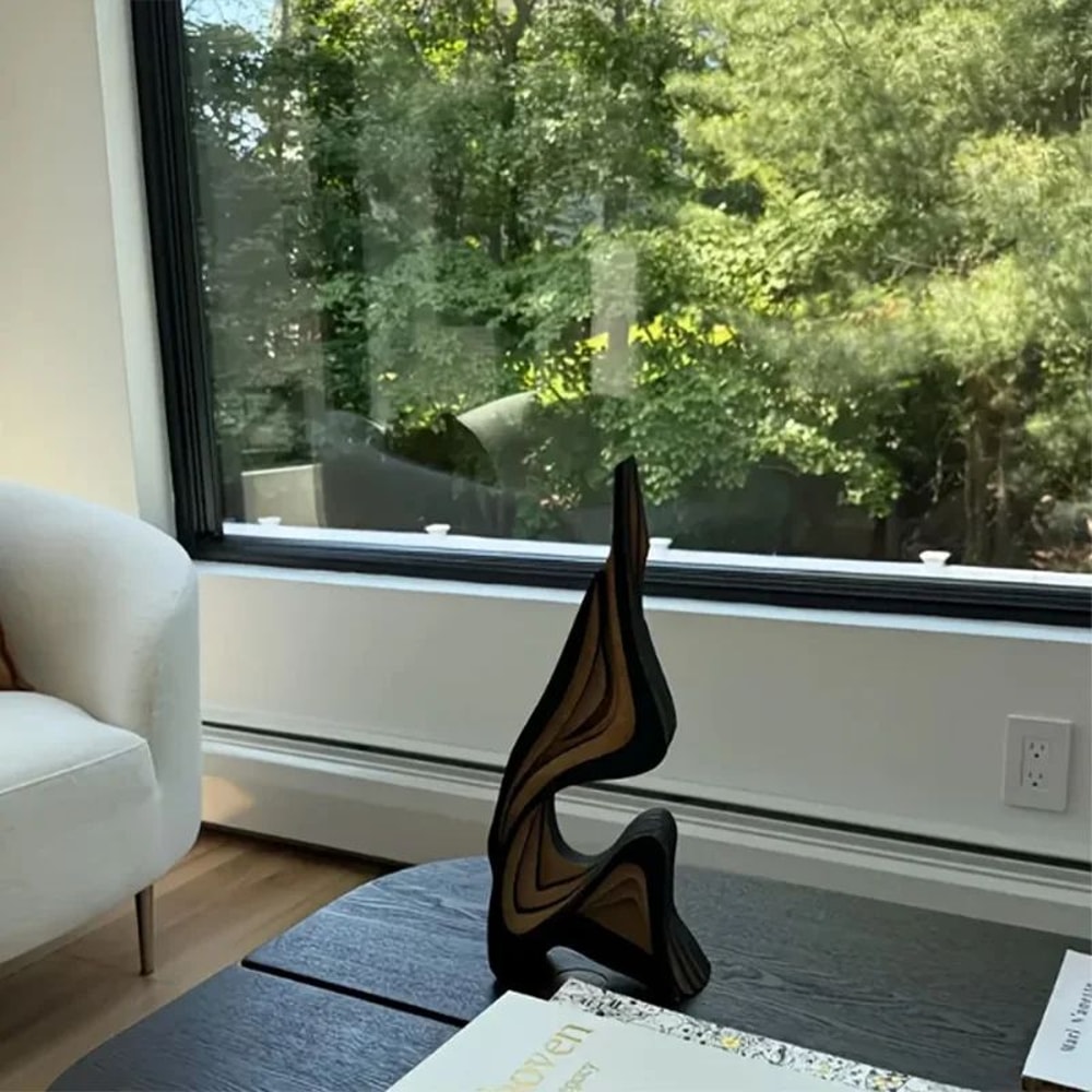 Curved Wooden Bookshelf Sculpture Modern Artistic Desktop Book Holder Decor 3