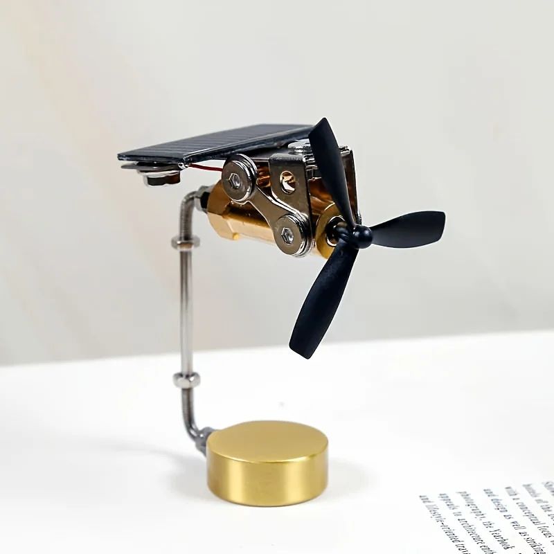 Solar Windmill Decor Copper Spinning Ornament Educational Desk Toy 0