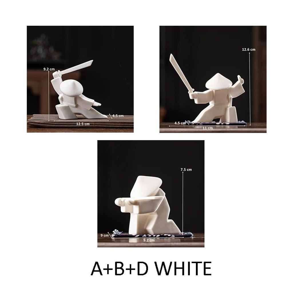 White Ceramic Samurai Figurine Minimalist Warrior Statue Decor 10