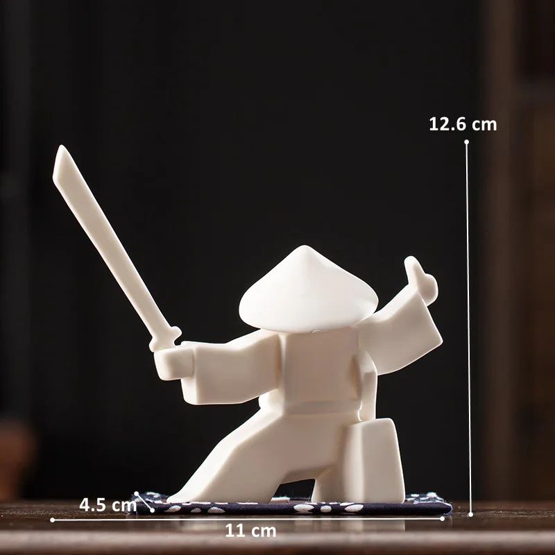 White Ceramic Samurai Figurine Minimalist Warrior Statue Decor 12