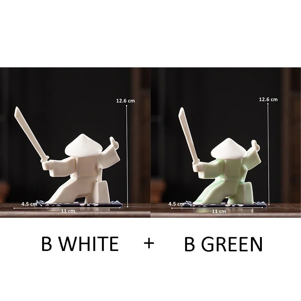 White Ceramic Samurai Figurine Minimalist Warrior Statue Decor 13