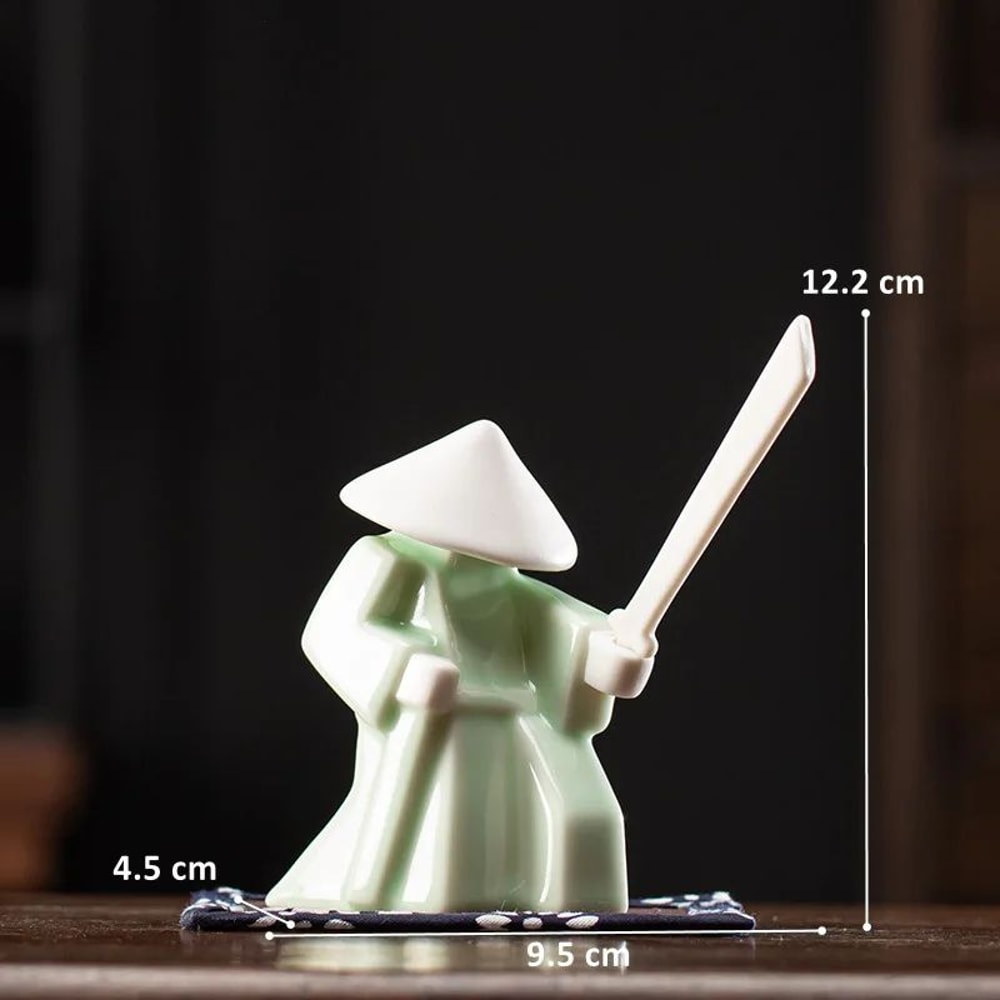 White Ceramic Samurai Figurine Minimalist Warrior Statue Decor 14
