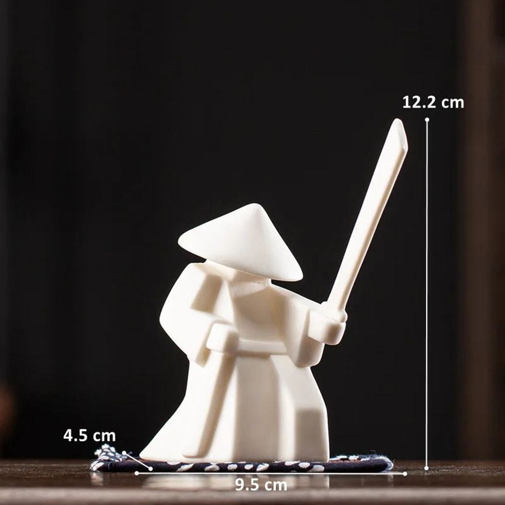 White Ceramic Samurai Figurine Minimalist Warrior Statue Decor 15