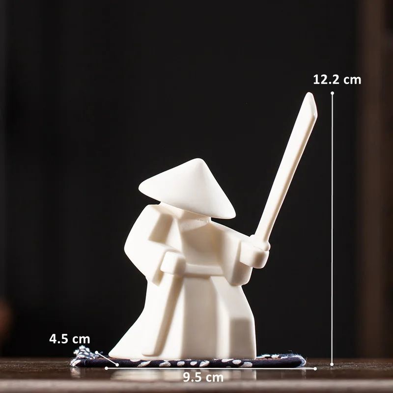 White Ceramic Samurai Figurine Minimalist Warrior Statue Decor 15