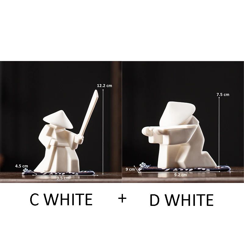 White Ceramic Samurai Figurine Minimalist Warrior Statue Decor 18