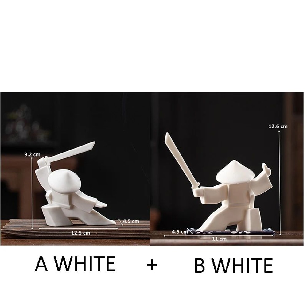White Ceramic Samurai Figurine Minimalist Warrior Statue Decor 4