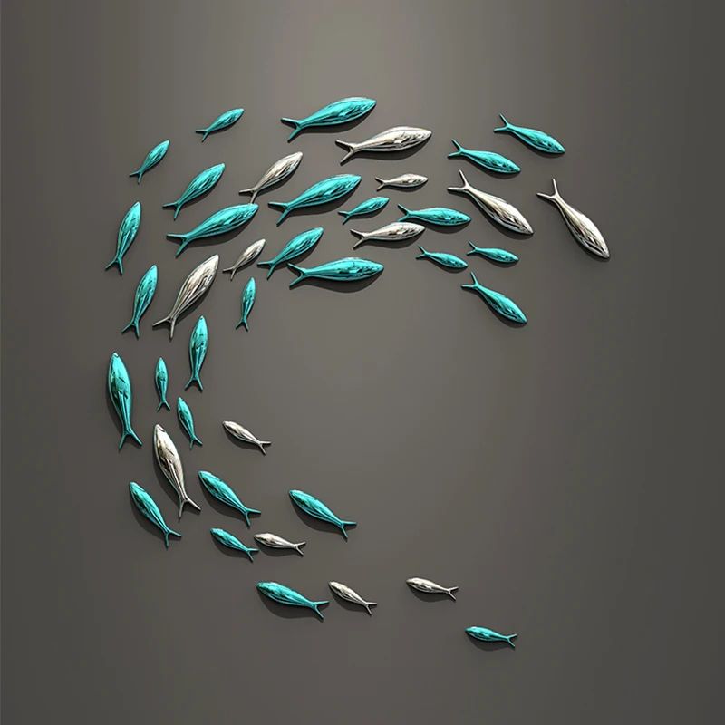 3D Gold Fish Wall Decor Modern Metallic Wall Art Set 0