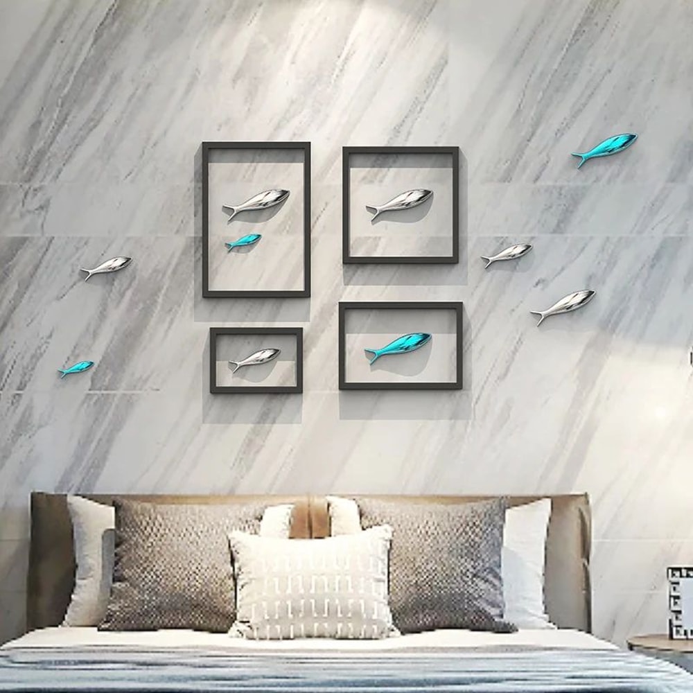 3D Gold Fish Wall Decor Modern Metallic Wall Art Set 2