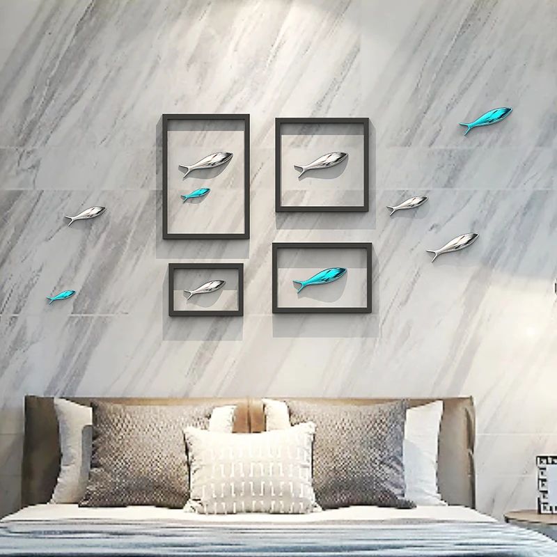 3D Gold Fish Wall Decor Modern Metallic Wall Art Set 2