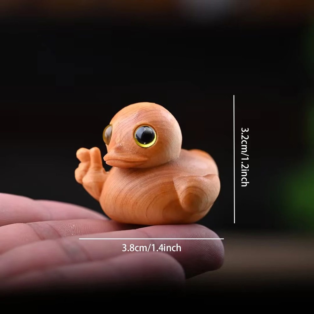 Hand Carved Wooden Duck Figurine Cute Desk Decor Ornament 4