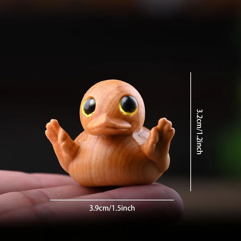 Hand Carved Wooden Duck Figurine Cute Desk Decor Ornament 5