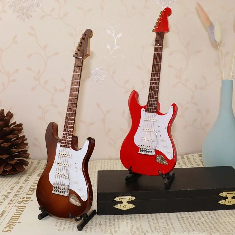 Mini Wooden Guitar Model Decorative Instrument Collectible Music Lover Gift 0