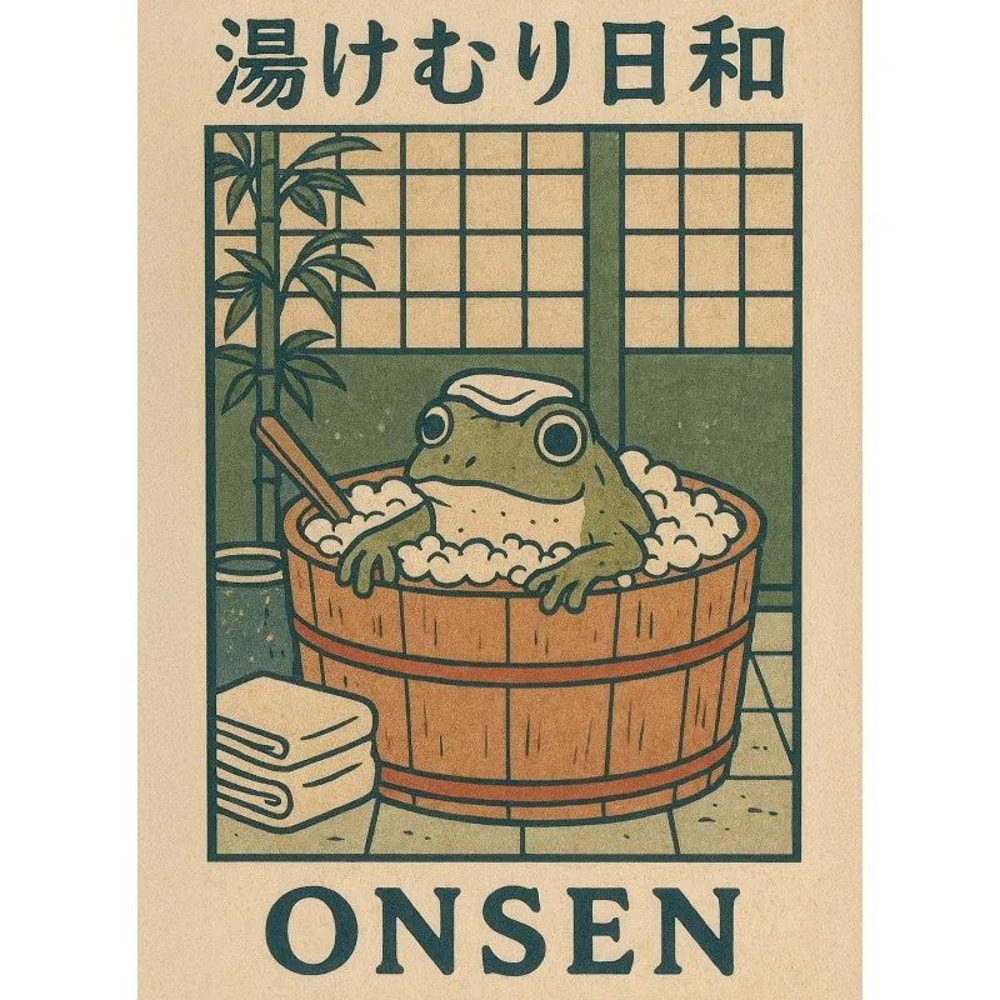 Funny Frog Japanese Wall Art Retro Bathroom Canvas Poster Quirky Animal Decor 7