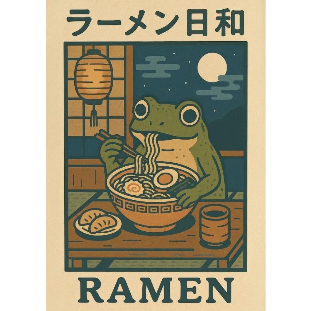 Funny Frog Japanese Wall Art Retro Bathroom Canvas Poster Quirky Animal Decor 8