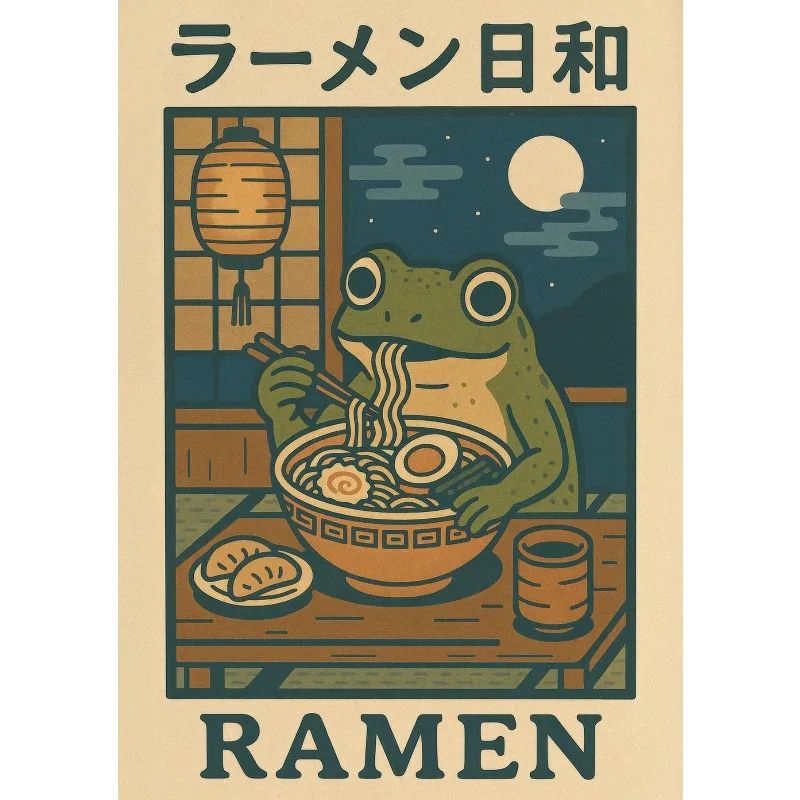 Funny Frog Japanese Wall Art Retro Bathroom Canvas Poster Quirky Animal Decor 8