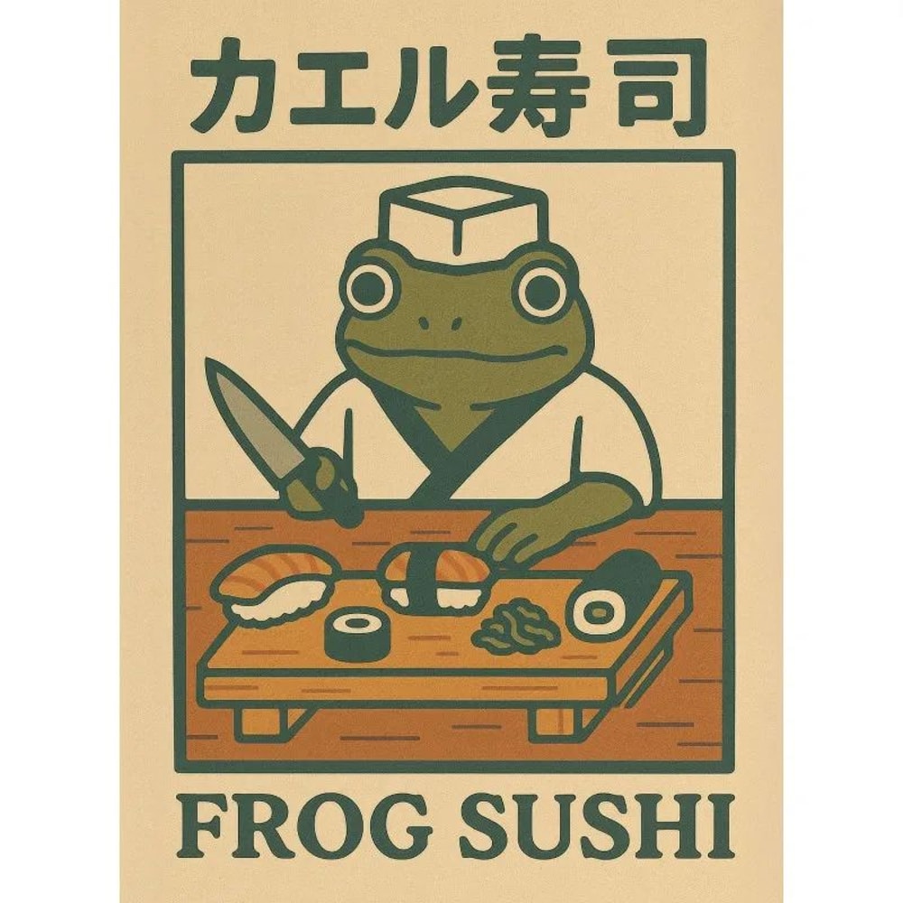 Funny Frog Japanese Wall Art Retro Bathroom Canvas Poster Quirky Animal Decor 9