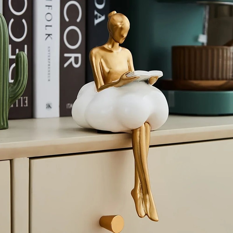 Abstract Cloud Girl Sculpture Modern Aesthetic Figurine Luxury Home Decor 0