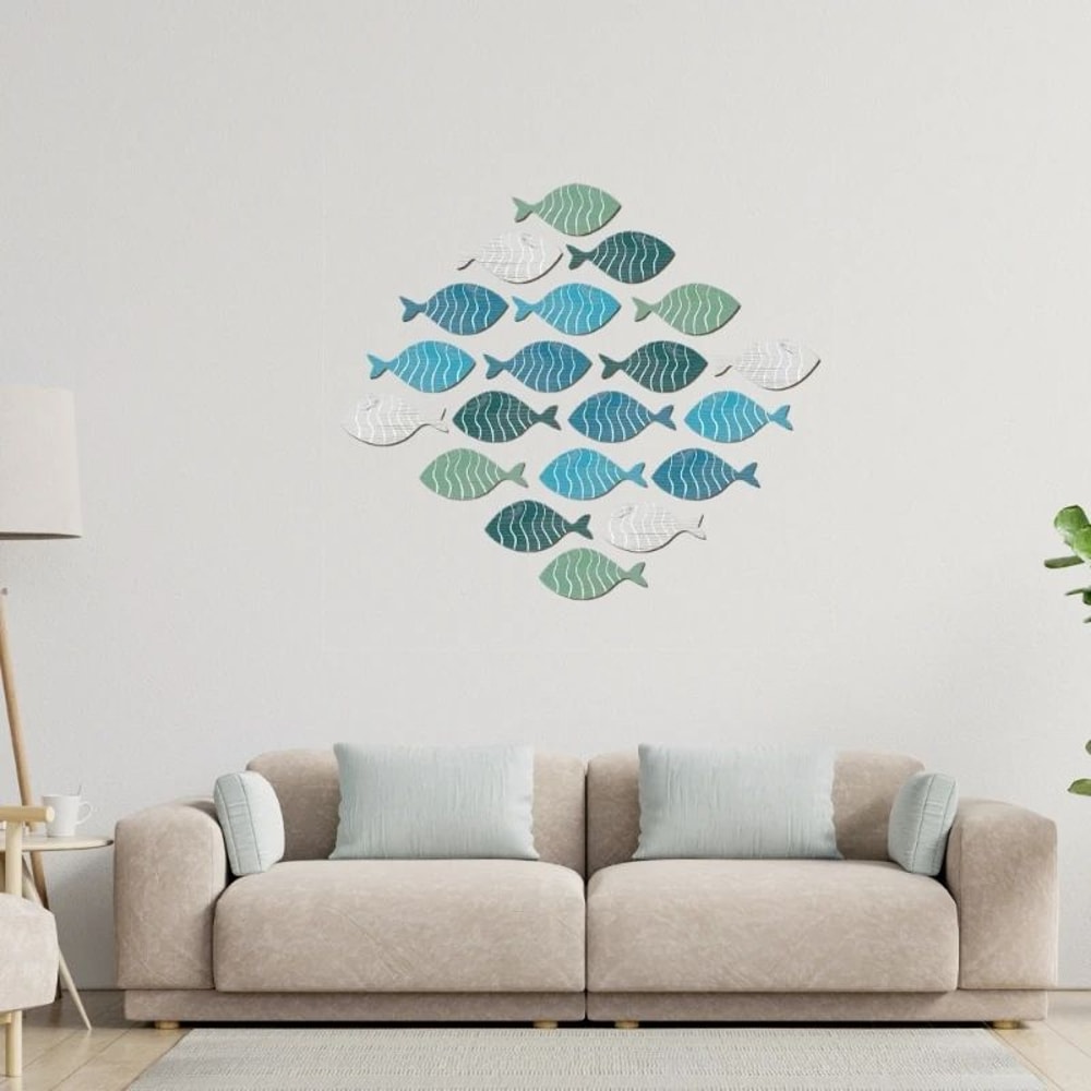 Wooden Fish Wall Decor Set Coastal Beach Hanging Ornaments Nautical Home Decoration 4