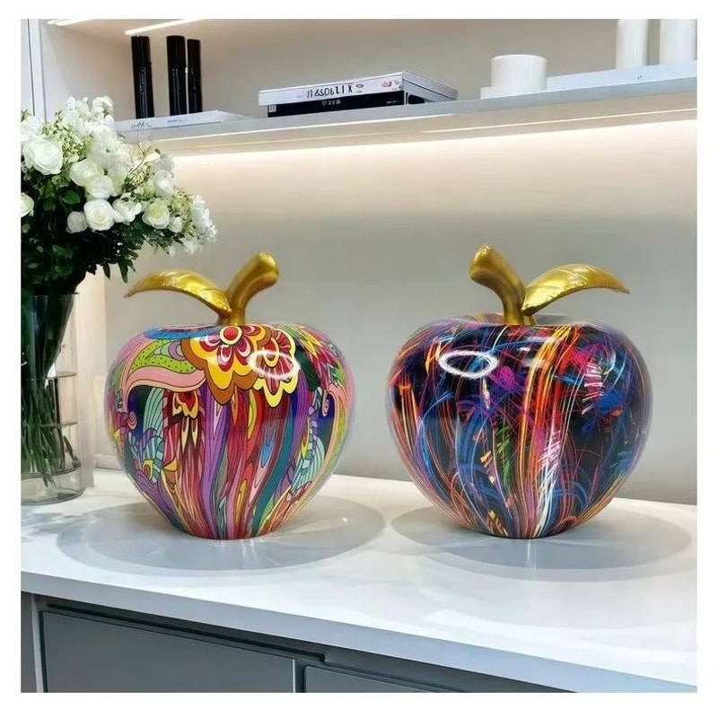 Colorful Abstract Apple Sculpture Modern Resin Art Home Office Decor 3