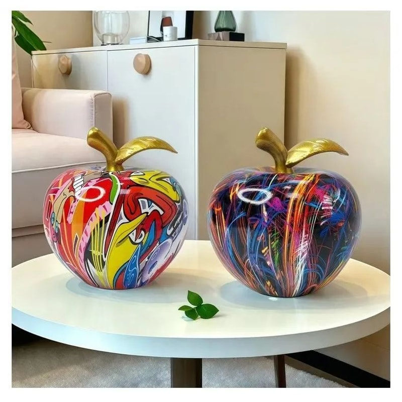 Colorful Abstract Apple Sculpture Modern Resin Art Home Office Decor 4