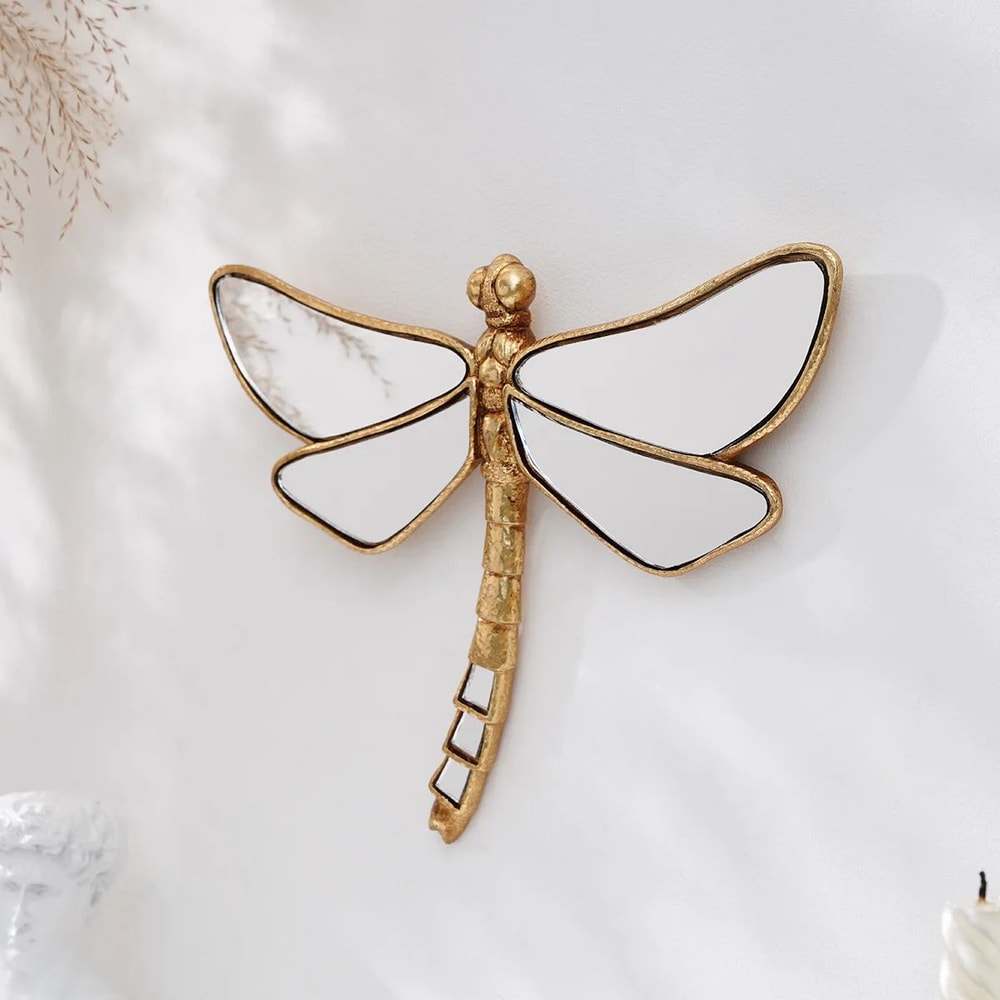 Golden Dragonfly Wall Decor Mirror Finish Resin Art Elegant Home Accent 4