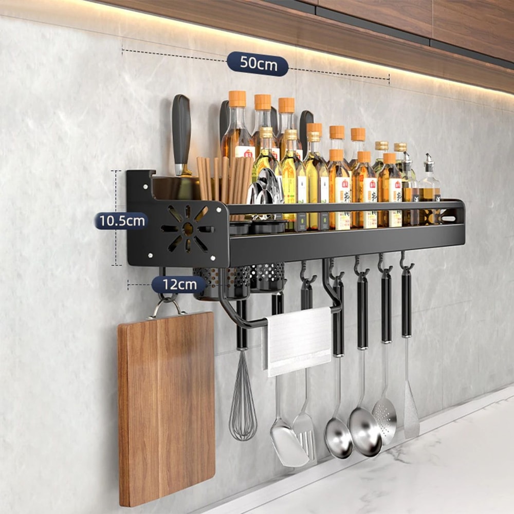 Wall Mounted Kitchen Shelf No Drill Metal Storage Rack Large Capacity Organizer 11