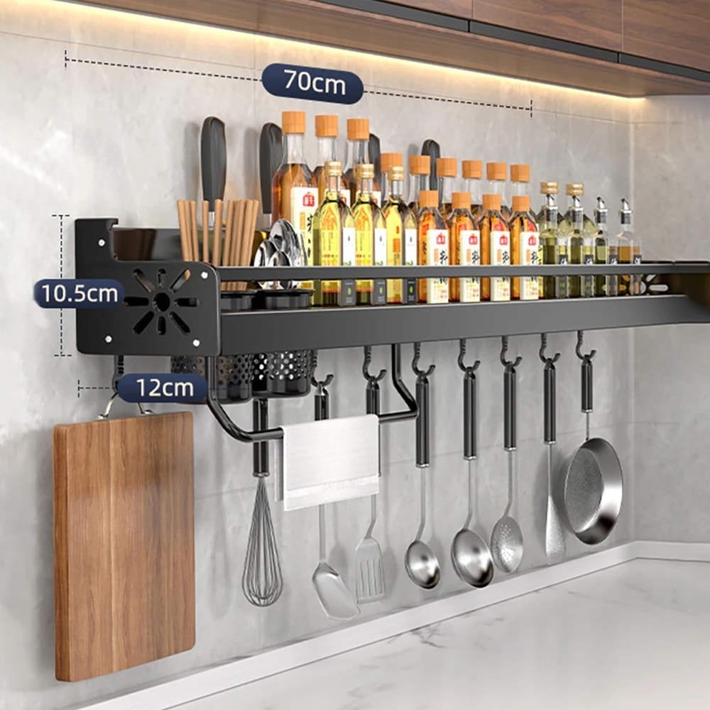 Wall Mounted Kitchen Shelf No Drill Metal Storage Rack Large Capacity Organizer 13