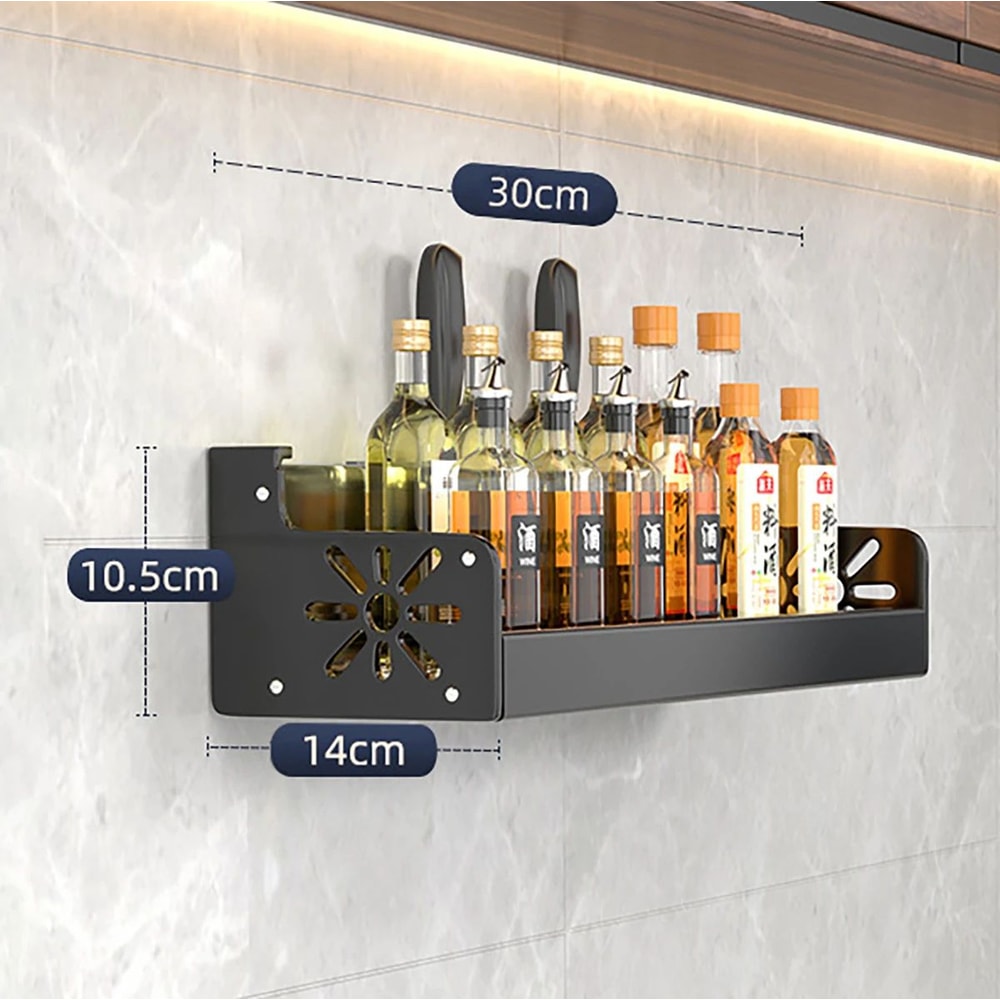 Wall Mounted Kitchen Shelf No Drill Metal Storage Rack Large Capacity Organizer 6