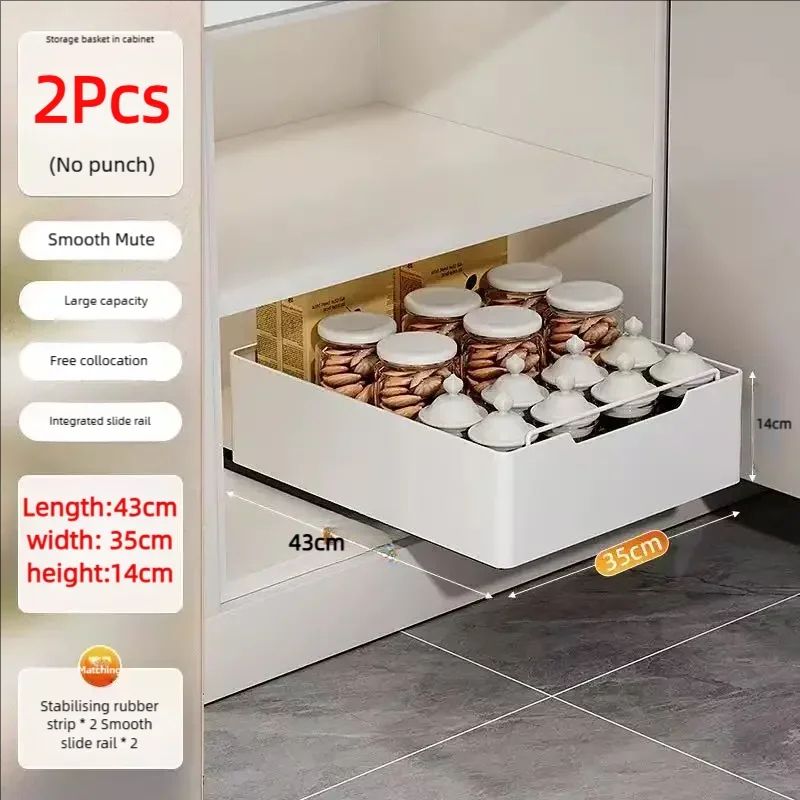 Pull Out Kitchen Cabinet Organizer Slide Rail Storage Rack Spice Drawer Shelf 19