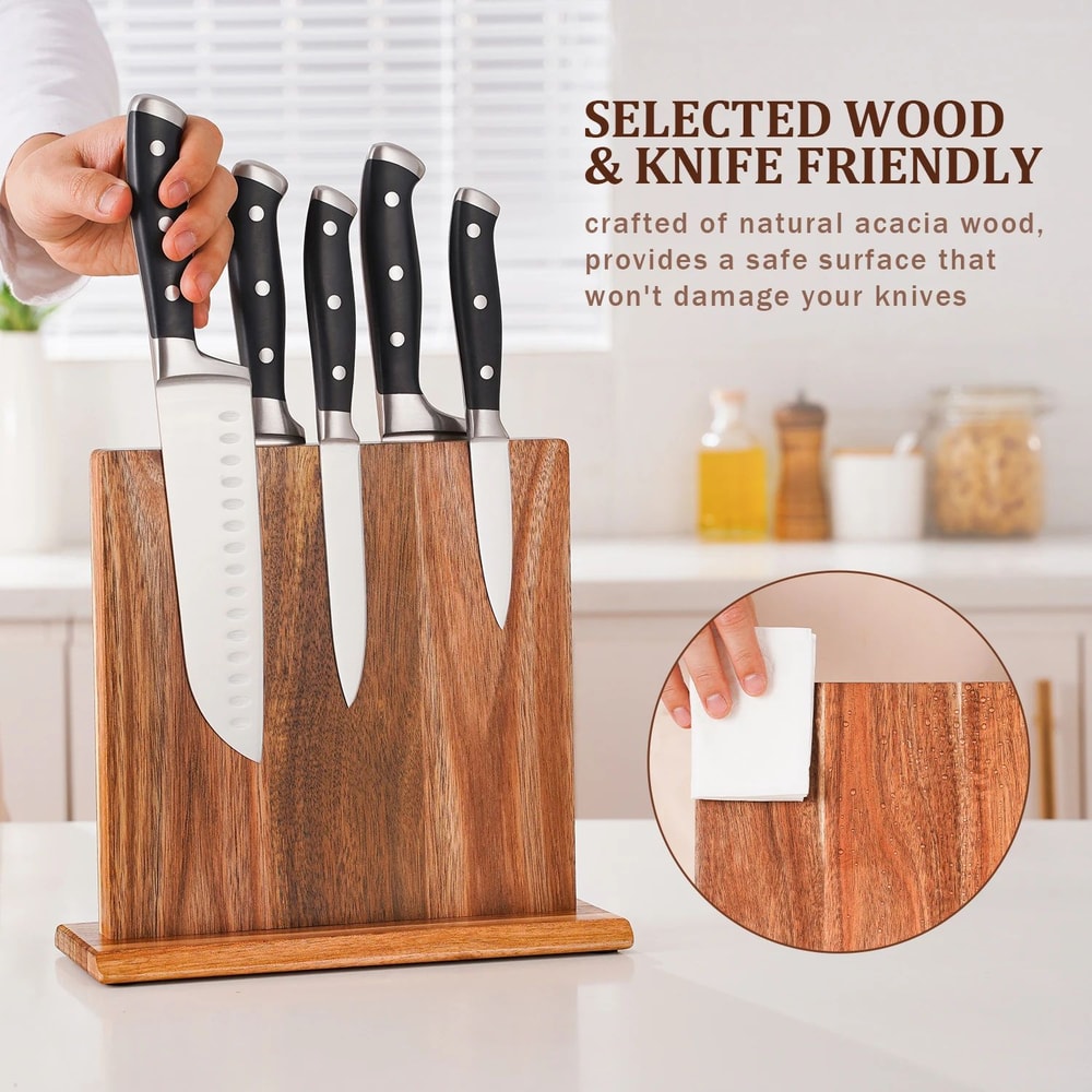 Acacia Wood Magnetic Knife Holder Strong Magnet Kitchen Knife Stand Block 2