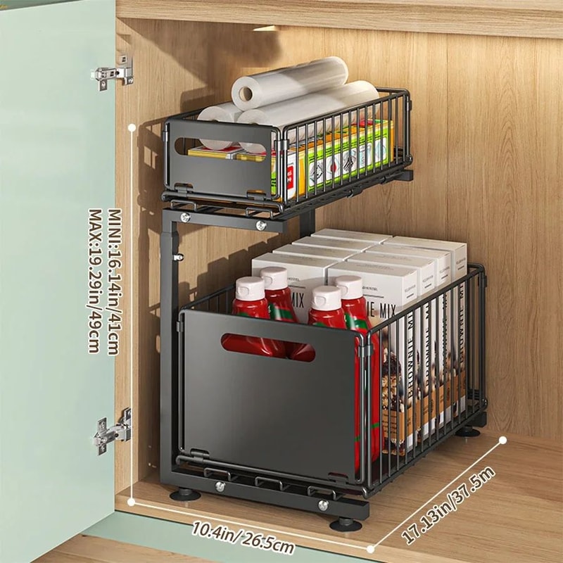 Pull Out Under Sink Organizer Adjustable 2 Tier Sliding Storage Rack 4