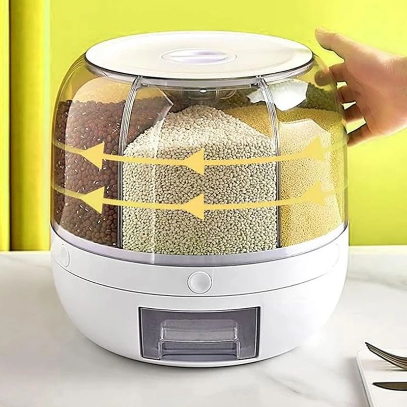Rotating Grain Dispenser Airtight Rice Storage Container 6 Grid Food Organizer 3