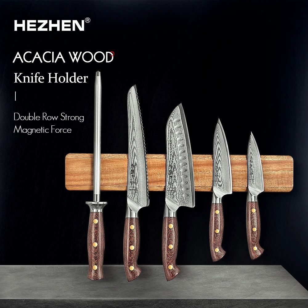 Acacia Wood Magnetic Knife Holder Wall Mount Kitchen Knife Storage Rack 0