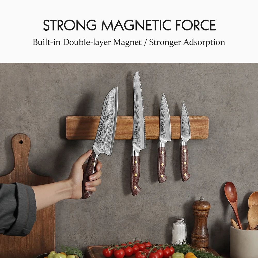 Acacia Wood Magnetic Knife Holder Wall Mount Kitchen Knife Storage Rack 1