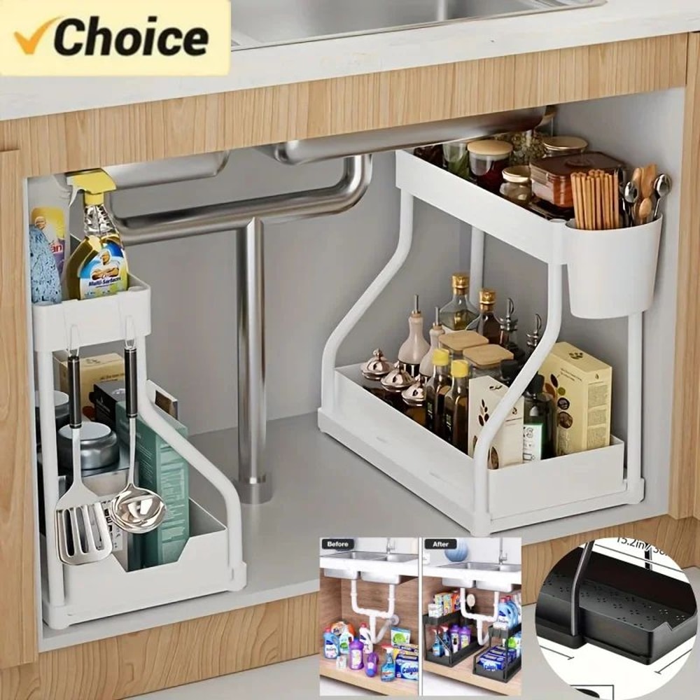 SlideEase 2 Tier Under Sink Organizer Pull Out Storage Drawer 0