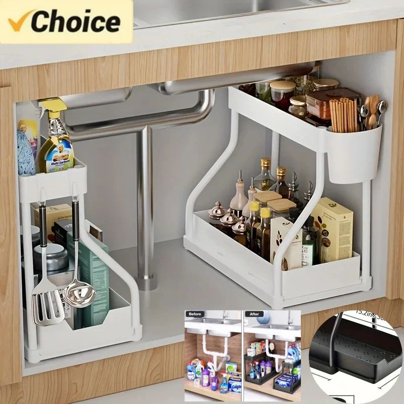 SlideEase 2 Tier Under Sink Organizer Pull Out Storage Drawer 0