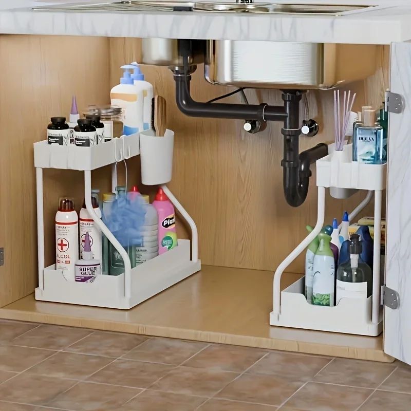 SlideEase 2 Tier Under Sink Organizer Pull Out Storage Drawer 1